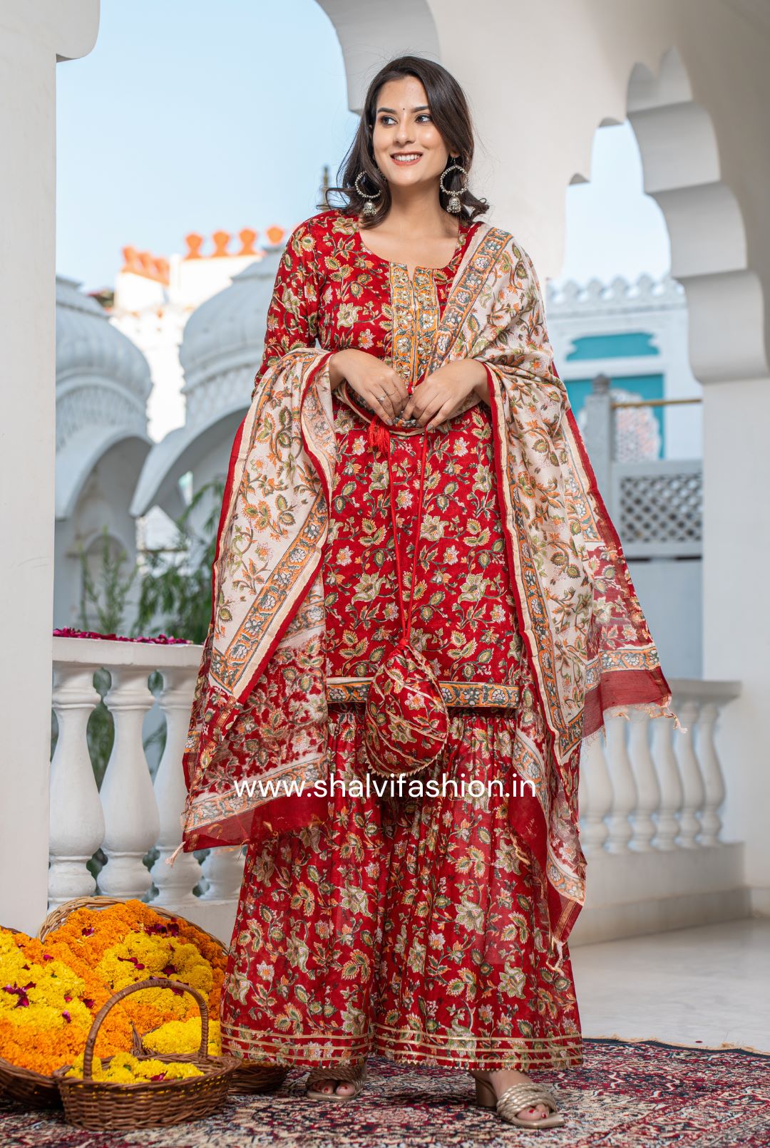 Deep Red Cotton Embroidered Stitched Suit Set | 100MILES-MILOTA-04 |  Cilory.com