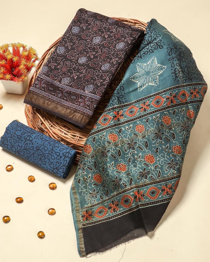 Floral String Unstitched Modal Silk Ajrakh Print Suit- HouseofElegance –  House Of Elegance - Style That Inspires
