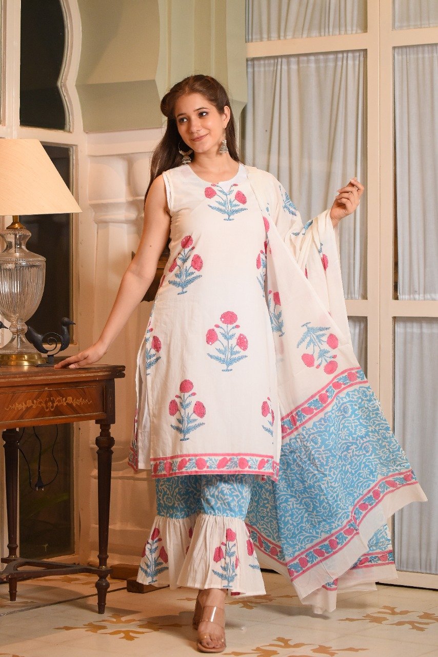Hand Painted Madhubani Suit - Ocean Crystals – EthnicElement